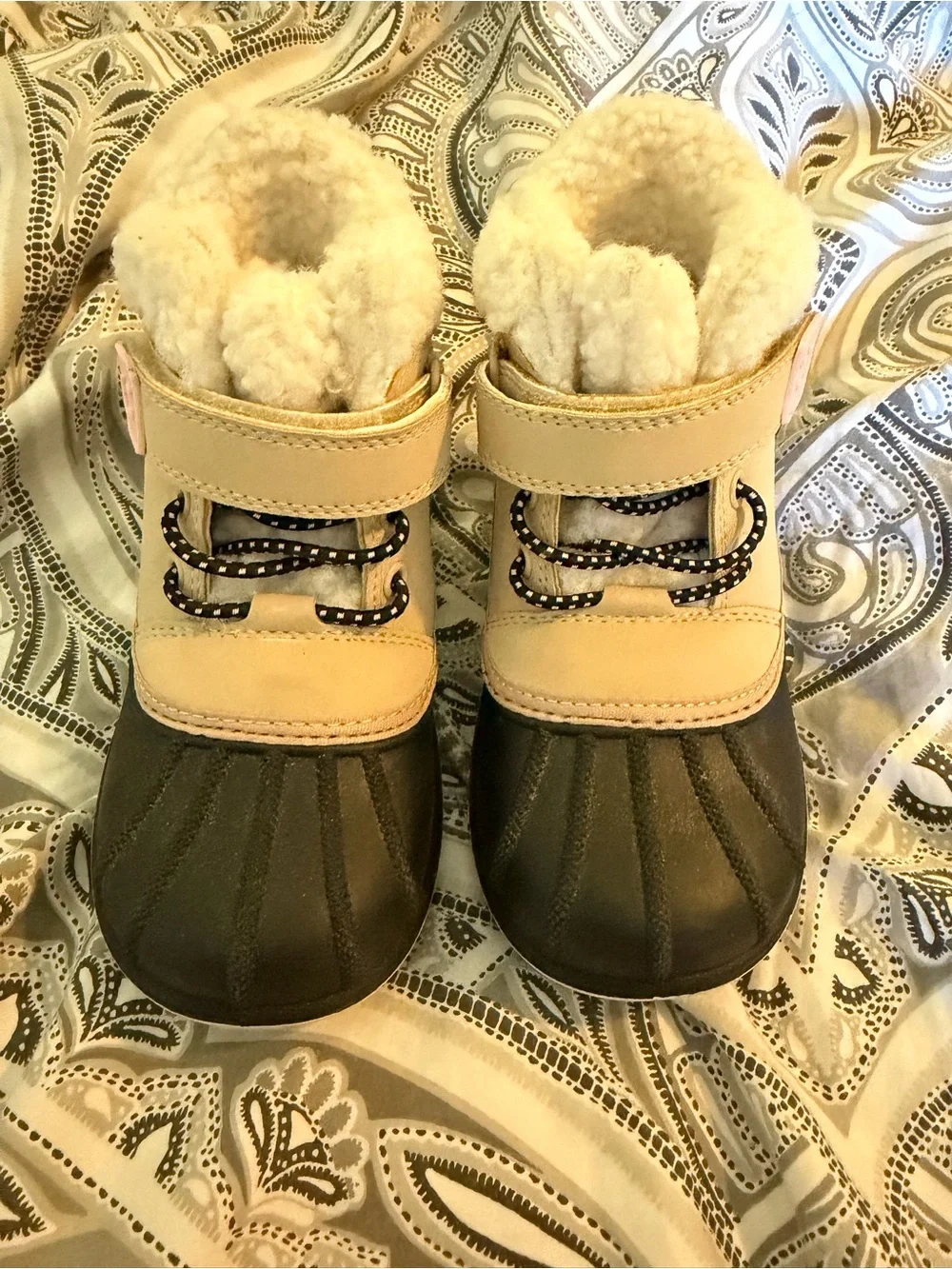Kids Waterproof Winter Boots - Cream and Brown